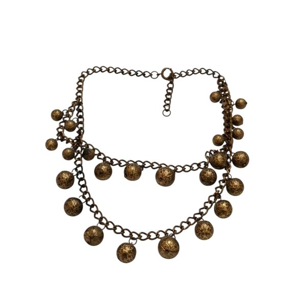 Vintage Early Unsigned Miriam Haskell Hanging Brass Beads Double Bib Necklace - Picture 1 of 3